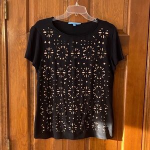 ANTONIO MELANI Black Floral Cutout Short Sleeve Top